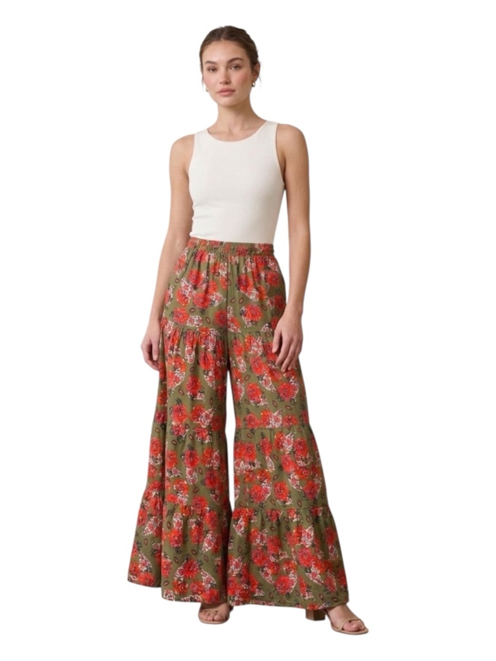 Natural Life Wide Leg Pants Boho Floral Rayon Elastic Waist XS - Picture 1 of 4